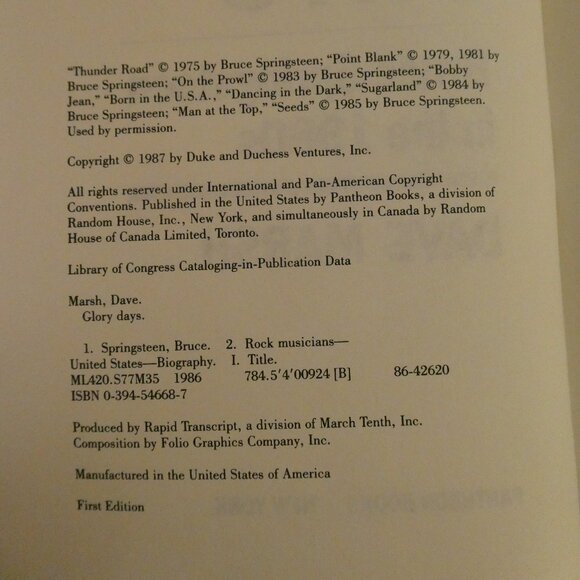 TWO (2) Bruce Springsteen Hard Cover Books. Glory Days and Down Thunder Road - Picture 8 of 16